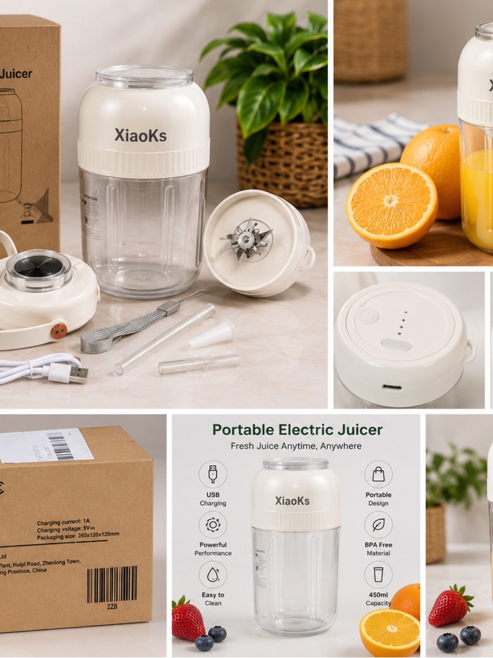 XiaoKs Portable Electric Juicer - Cream & Clear